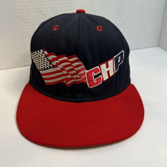 Vintage 90s CHP USA 50 Star Flag Embroidered Trucker Hat Cap SnapBack Trucker - Picture 2 of 16